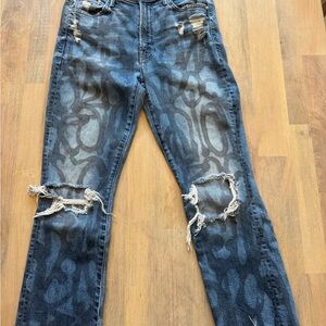 Mother **RARE** Graffiti Girl Jeans Size 26 Distressed Raw Hem Designer Denim